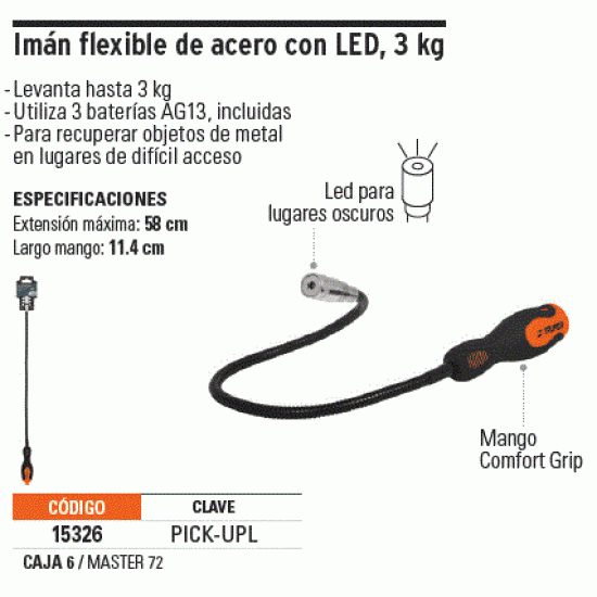 IMAN EXTENSIBLE,FLEXIBLE DE ACERO CON LED TRUPER